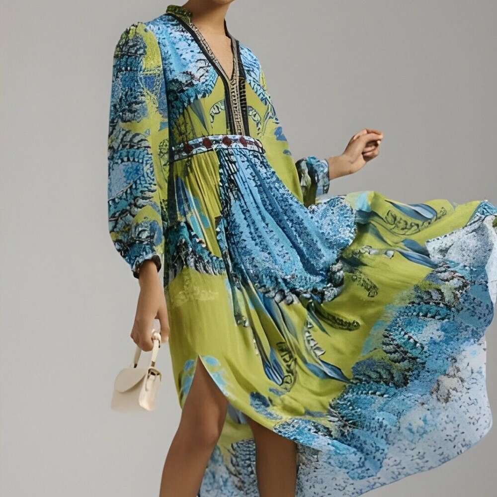 NWT Anthropologie Bhanuni by Jyoti Patterned Maxi Dress Size 8